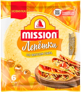 Изображение товара Лепешки тортильи Mission пшеничные со вкусом сыра 6шт 250г