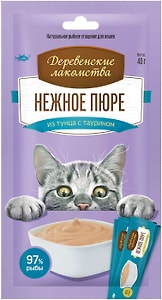 Изображение товара Лакомство для кошек Деревенские Лакомства Нежное пюре из тунца 4шт*10г