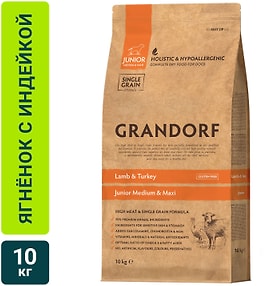 Изображение товара Сухой корм для щенков Grandorf Junior Medium & Maxi для юниоров c ягненком и индейкой 10кг