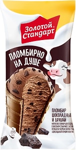 Изображение товара Мороженое Золотой Стандарт Пломбир в вафельном стаканчике с глазурью шоколад 90г