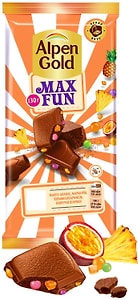 Изображение товара Шоколад Alpen Gold Max Fan Молочный Манго Ананас Маракуйя Шипучие рисовые шарики Взрывная карамель 140г