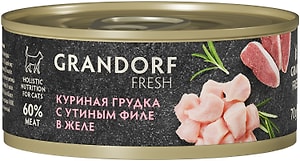 Изображение товара Влажный корм для кошек Grandorf fresh Куриная грудка с утиным филе в желе 70г