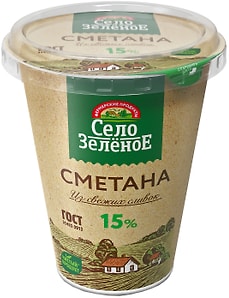 Изображение товара Сметана Село Зеленое 15% 300г