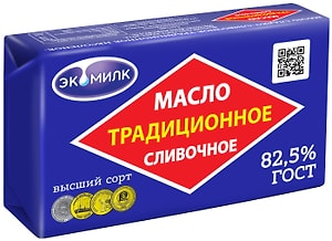 Изображение товара Масло сливочное Экомилк Традиционное 82.5% сладко-сливочное 160г