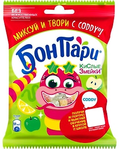 Изображение товара Мармелад Бон Пари жевательный Кислые Змейки со вкусом фруктов 120г