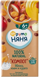 Изображение товара Компот ФрутоНяня из яблок изюма и кураги с 6 месяцев 200мл