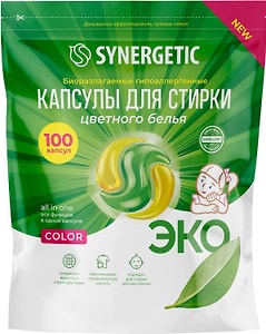 Изображение товара Капсулы для стирки Synergetic Color для цветного белья 100шт