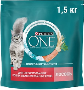 Изображение товара Сухой корм для кошек Purina ONE для стерилизованных с лососем и пшеницей 1.5кг