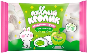 Изображение товара Воздушное суфле Пухлый Кролик Marshmallows с начинкой со вкусом кислое яблоко 85г