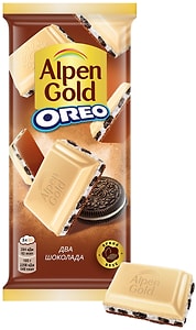 Изображение товара Шоколад Alpen Gold Два шоколада Молочный с белым шоколадом и печеньем Орео 85г