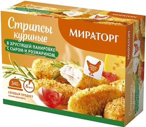 Изображение товара Стрипсы куриные Мираторг с сыром и розмарином 340г