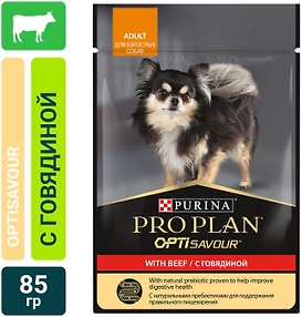 Изображение товара Влажный корм для собак Pro Plan OptiSavour с говядиной 85г