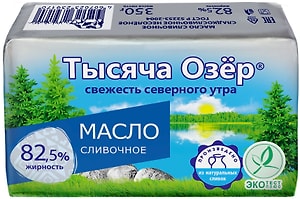 Изображение товара Масло Тысяча Озер сливочное сладкосливочное несоленое 82.5% 350г