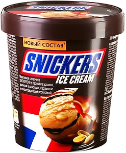Изображение товара Мороженое Snickers сливочное с арахисом в шоколаде с карамелью и какаосодержащей прослойкой  8.5% 340г