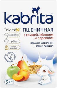 Изображение товара Каша Kabrita Пшеничная на молочной смеси с грушей яблоком и персиком с 5 месяцев 180г