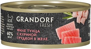 Изображение товара Влажный корм для кошек Grandorf fresh Филе тунца с куриной грудкой в желе 70г