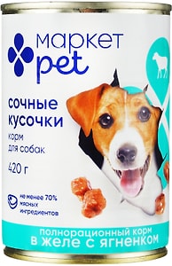 Изображение товара Влажный корм для собак Маркет Pet Сочные кусочки в желе с ягненком 420г