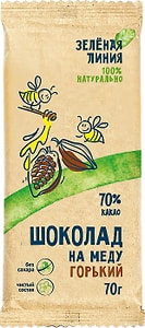 Изображение товара Шоколад Зеленая линия Горький на меду 70% какао 70г