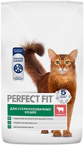 Изображение товара Сухой корм для стерилизованных кошек Perfect Fit полнорационный с говядиной 10кг