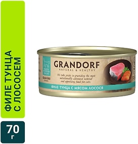 Изображение товара Влажный корм для кошек Grandorf Филе тунца с мясом лосося 70г