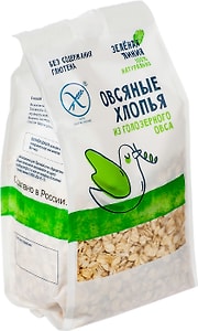 Изображение товара Хлопья овсяные Зеленая линия из голозерного овса 375г