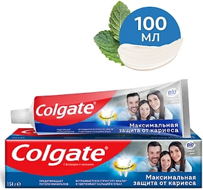 Изображение товара Зубная паста Colgate Максимальная защита от кариеса Свежая мята с комплексом кальция и фторида 100мл