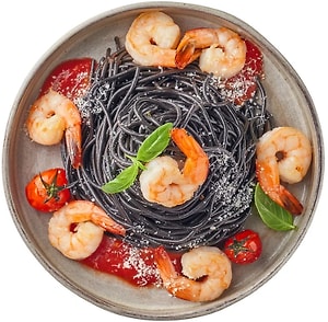 Изображение товара Спагетти Перекресток Select Неро с креветками в томатном соусе 280г