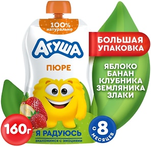 Изображение товара Пюре Агуша Яблоко-Банан-Клубника-Земляника-Злаки с 8 месяцев 160г