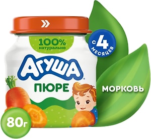 Изображение товара Пюре овощное Агуша Морковь с 4 месяцев 80г