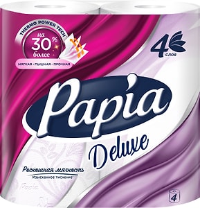 Изображение товара Туалетная бумага Papia Deluxe 4 рулона 4 слоя