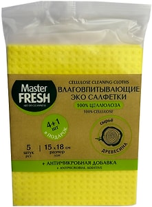 Изображение товара Салфетки для уборки Master Fresh ЭКО целлюлозные 15*18см 4+1шт
