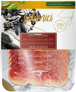 Изображение товара Прошутто Solemici Крудо c итальянским базиликом из мяса свинины нарезка 70г