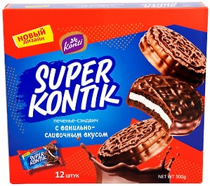 Изображение товара Печенье-сэндвич Konti Super Kontik с ванильно-сливочным вкусом 300г