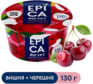 Изображение товара Йогурт Epica с вишней и черешней 4.8% 130г