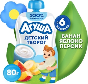 Изображение товара Творог Агуша Банан-Яблоко-Персик 4% с 6 месяцев 80г
