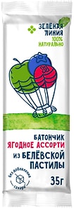 Изображение товара Батончик Зеленая линия из белевской яблочной пастилы Ягодное ассорти 35г