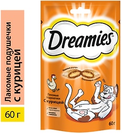 Изображение товара Лакомство для кошек Dreamies подушечки с курицей 60г