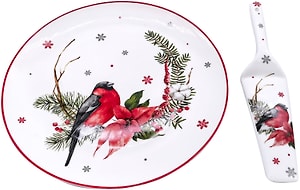 Изображение товара Набор посуды для торта МФК Новогодний Блюдо 27см + лопатка в ассортименте