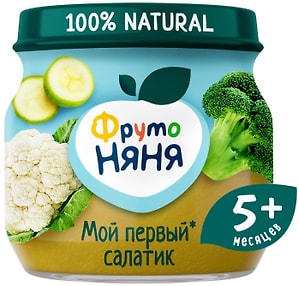 Изображение товара Пюре ФрутоНяня Мой первый салатик из Брокколи Кабачков и цветной капусты с 5 месяцев 80г