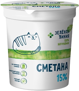 Изображение товара Сметана Зеленая линия 15% 290г