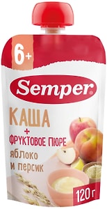 Изображение товара Пюре Semper Яблоко и Персик с кашей с 6 месяцев 120г