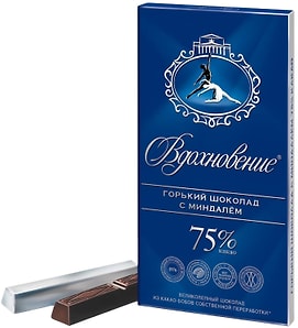 Изображение товара Шоколад Вдохновение Горький Элитный с миндалем 75% какао 90г