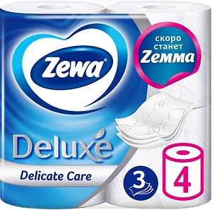 Изображение товара Туалетная бумага Zewa Deluxe Белая 4 рулона 3 слоя в ассортименте