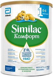 Изображение товара Смесь молочная Similac Комфорт 1 для детей от колик и запоров с 2-FL для иммунитета с рождения 750г