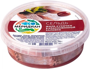 Изображение товара Сельдь Меридиан филе-кусочки в красной-винной заливке 280г