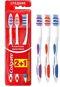 Изображение товара Зубная щетка Colgate Классика Здоровья многофункциональная средней жесткости 2+1шт