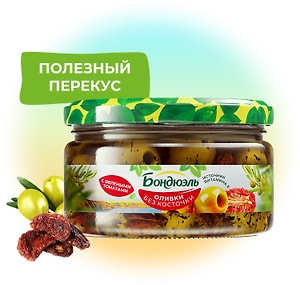 Изображение товара Оливки Бондюэль без косточки с вялеными томатами 250мл