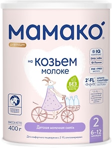 Изображение товара Смесь Мамако 2 Premium Молочная на основе козьего молока с олигосахаридами грудного молока с 6 месяцев 400г