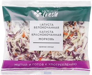 Изображение товара Смесь мытая Трио Капуста белокочанная-Капуста краснокачанная-Морковь 160г