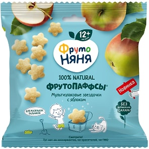 Изображение товара ФрутоПаффсы ФрутоНяня Мультизлаковые звездочки с яблоком с 12 месяцев 21г